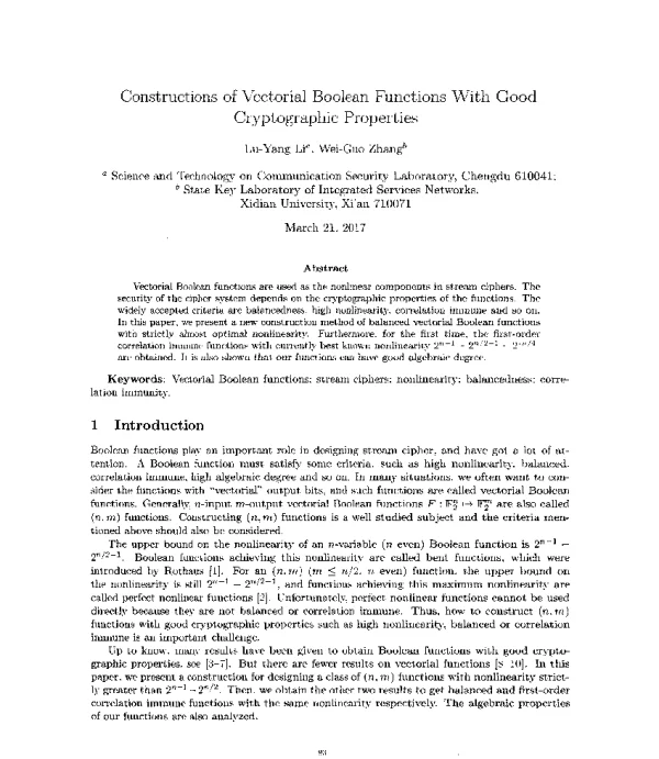 ConstructionsofVectorialBooleanFunctionsWithGoodCryptographicProperties