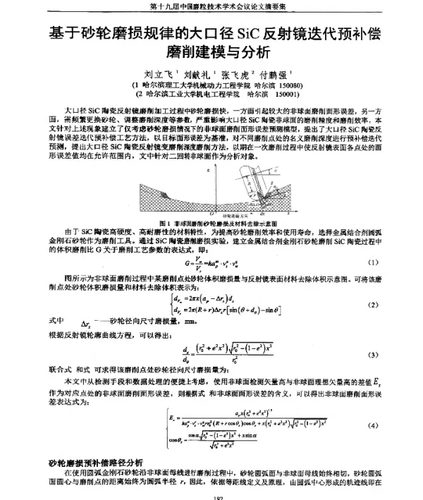 基于砂轮磨损规律的大口径SiC反射镜迭代预补偿磨削建模与分析
