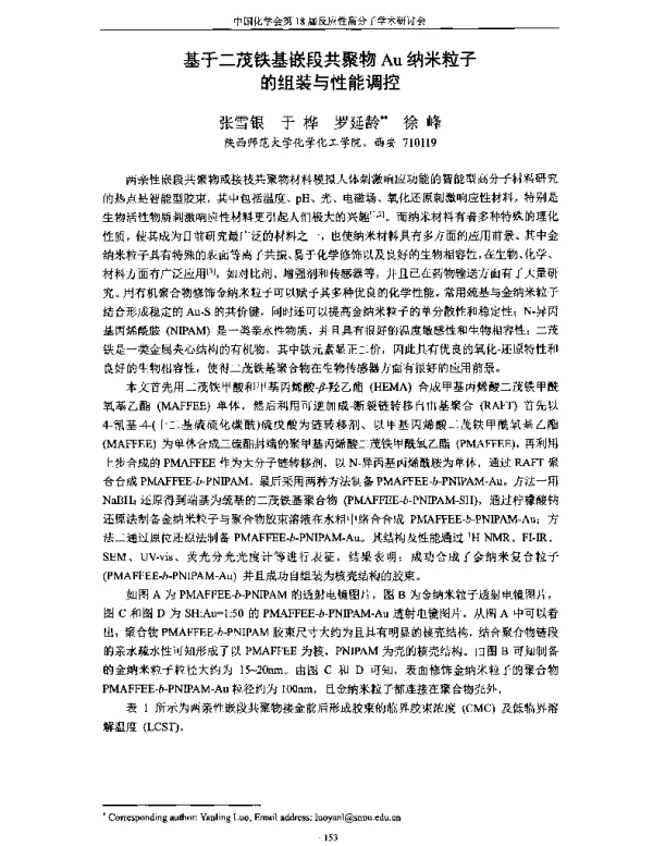 基于二茂铁基嵌段共聚物Au纳米粒子的组装与性能调控