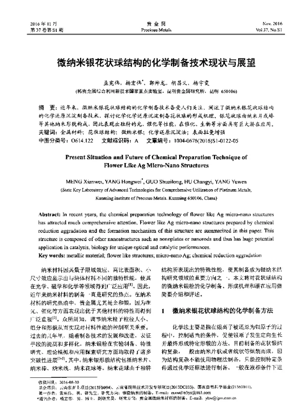 微纳米银花状球结构的化学制备技术现状与展望