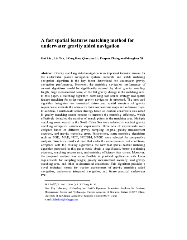Afastspatialfeaturesmatchingmethodforunderwatergravityaidednavigation