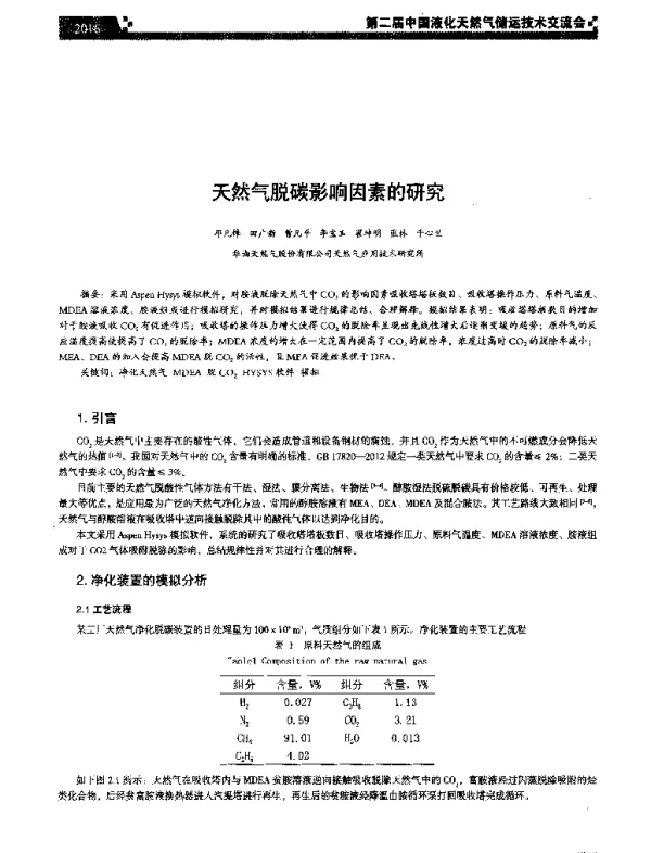 天然气脱碳影响因素的研究