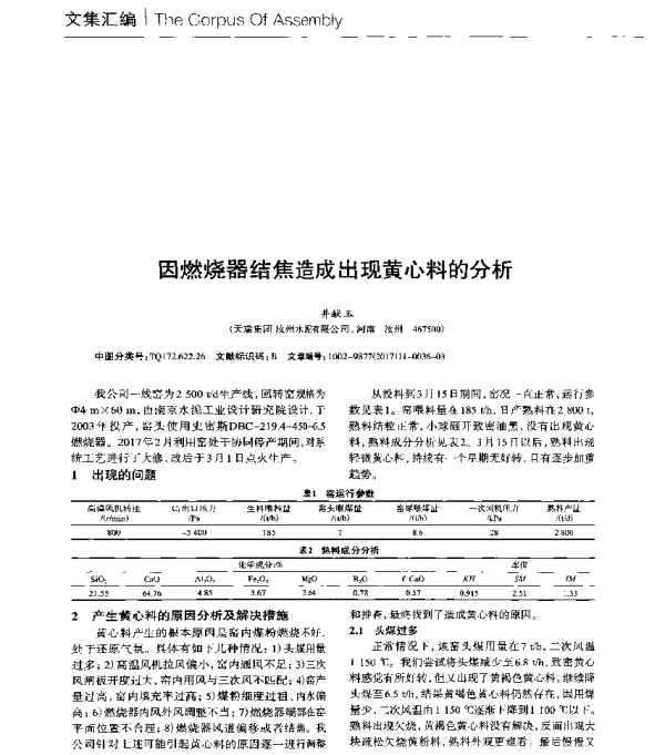因燃烧器结焦造成出现黄心料的分析