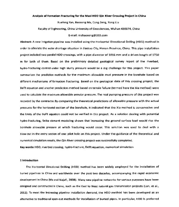 AnalysisofFormationFracturingfortheMaxi-HDDQinRiverCrossingProjectinChina