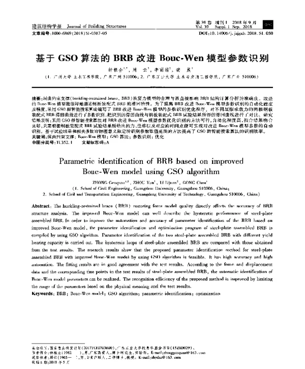 基于GSO算法的BRB改进Bouc-Wen模型参数识别