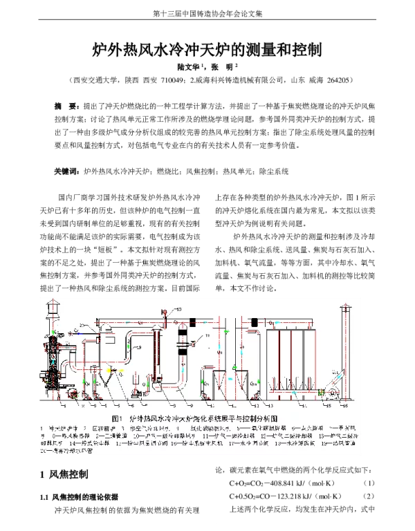 炉外热风水冷冲天炉的测量和控制