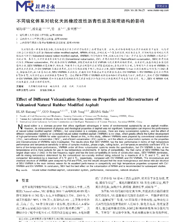 不同硫化体系对硫化天然橡胶改性沥青性能及微观结构的影响