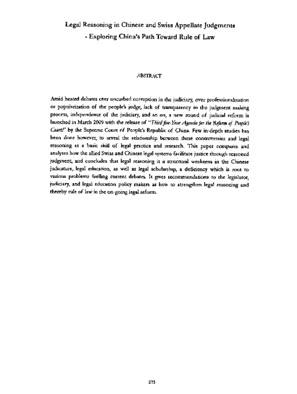LegalReasoninginChineseandSwissAppellateJudgments—ExploringChina’sPathTowardRuleofLaw