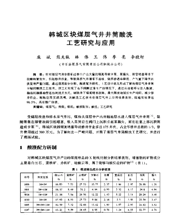 韩城区块煤层气井井筒酸洗工艺研究与应用