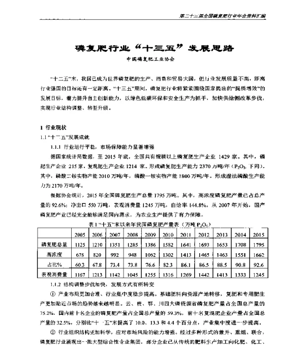 磷复肥行业十三五发展思路