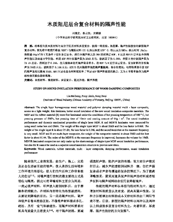 木质阻尼层合复合材料的隔声性能