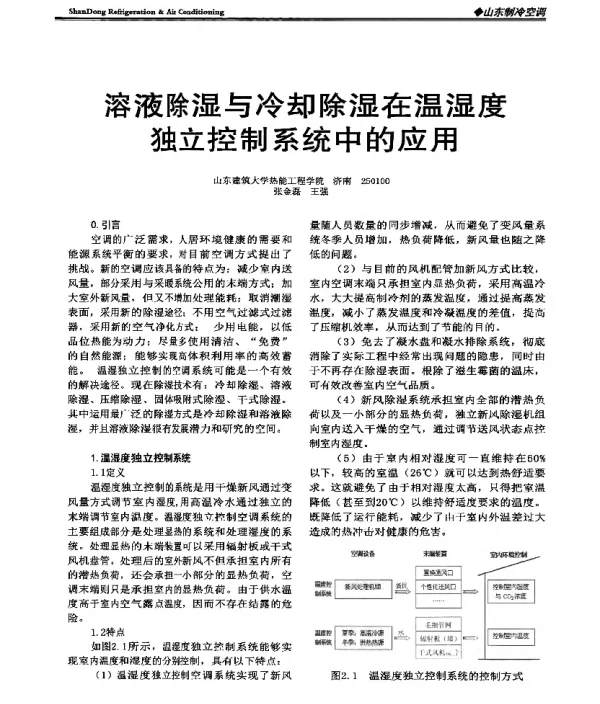 溶液除湿与冷却除湿在温湿度独立控制系统中的应用