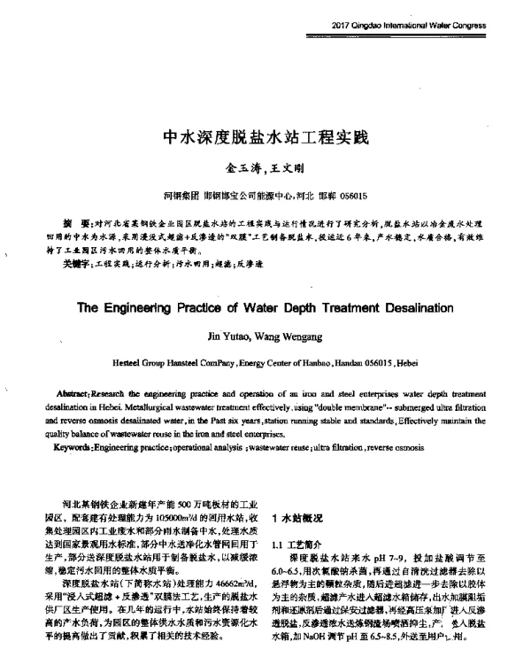 中水深度脱盐水站工程实践