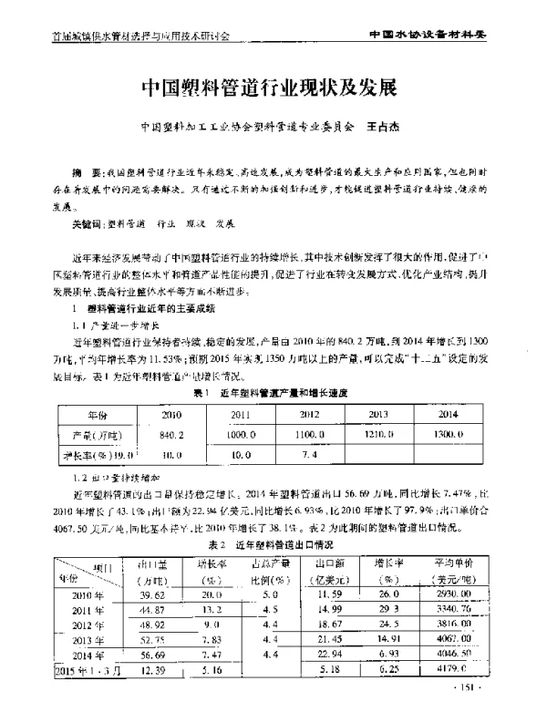 中国塑料管道行业现状及发展