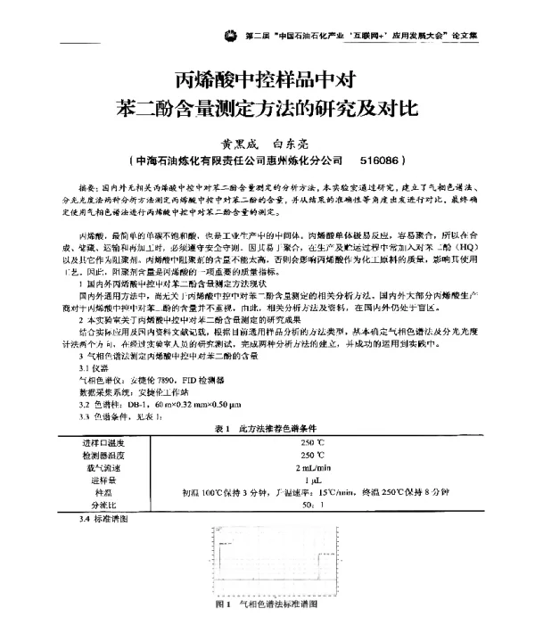 丙烯酸中控样品中对苯二酚含量测定方法的研究及对比