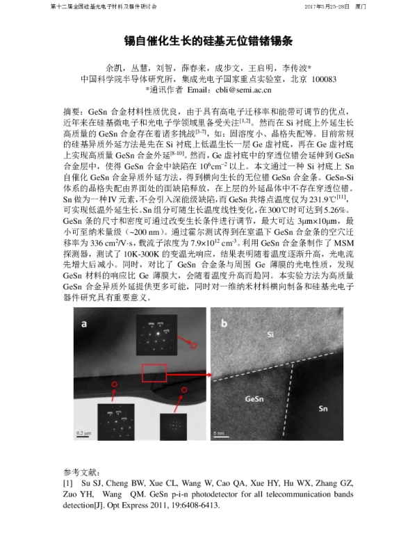 锡自催化生长的硅基无位错锗锡条