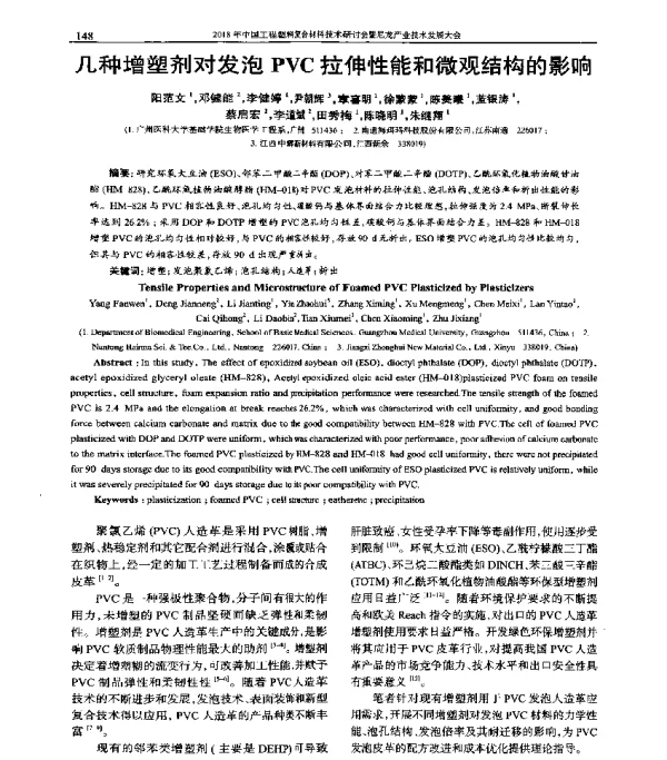 几种增塑剂对发泡PVC拉伸性能和微观结构的影响