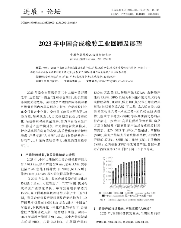 2023年中国合成橡胶工业回顾及展望