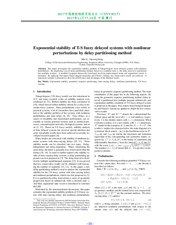 ExponentialstabilityofT-Sfuzzydelayedsystemswithnonlinearperturbationsbydelaypartitioningmethod