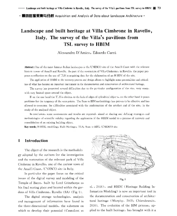 LandscapeandbuiltheritageatVillaCimbroneinRavelloItaly.ThesurveyoftheVillaspavilionsfromTSLsurveytoHBIM