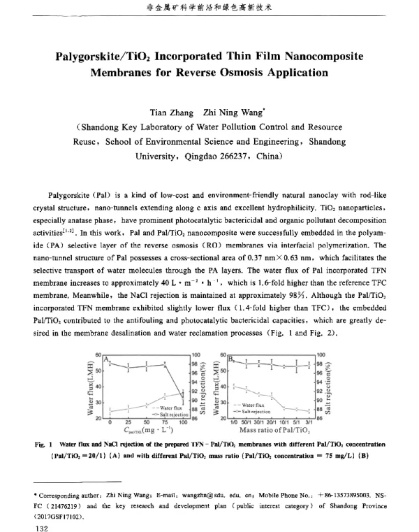 PalygorskiteTiO2IncorporatedThinFilmNanocompositeMembranesforReverseOsmosisApplication
