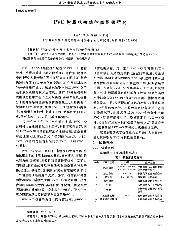 PVC树脂双向拉伸性能的研究