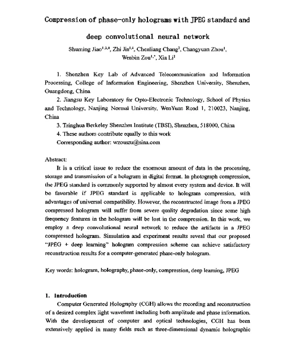 Compressionofphase-onlyhologramswithJPEGstandardanddeepconvolutionalneuralnetwork