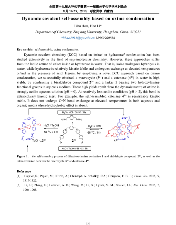 Dynamiccovalentself-assemblybasedonoximecondensation