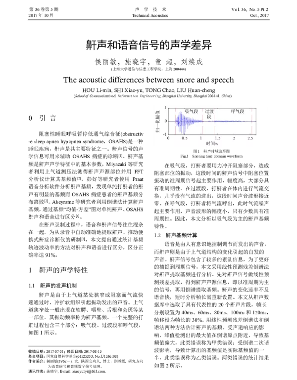 鼾声和语音信号的声学差异