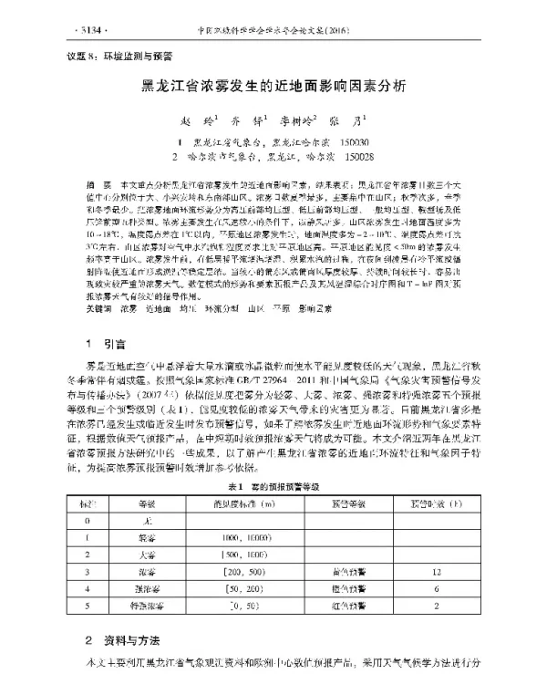 黑龙江省浓雾发生的近地面影响因素分析