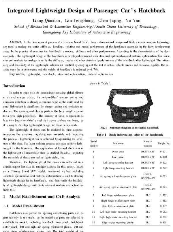 IntegratedLightweightDesignofPassengerCar’sHatchback