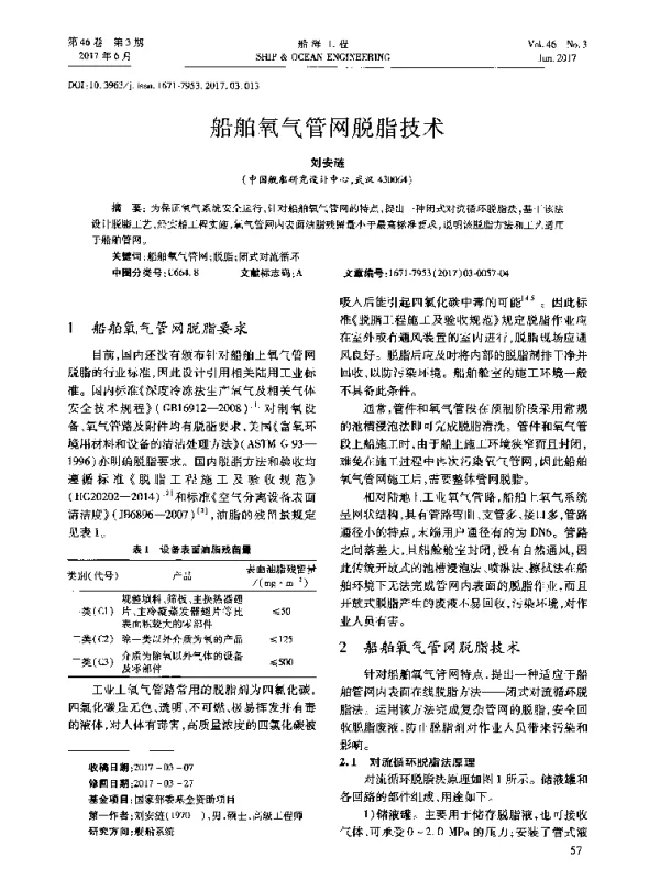 船舶氧气管网脱脂技术