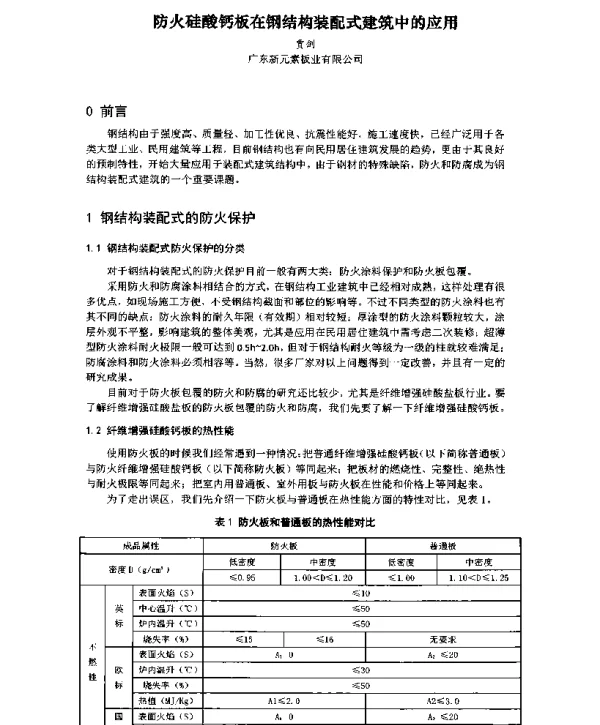 防火硅酸钙板在钢结构装配式建筑中的应用