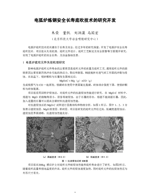 电弧炉炼钢安全长寿底吹技术的研究开发