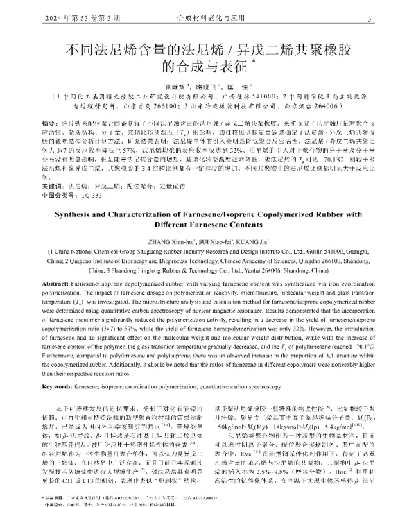 不同法尼烯含量的法尼烯异戊二烯共聚橡胶的合成与表征