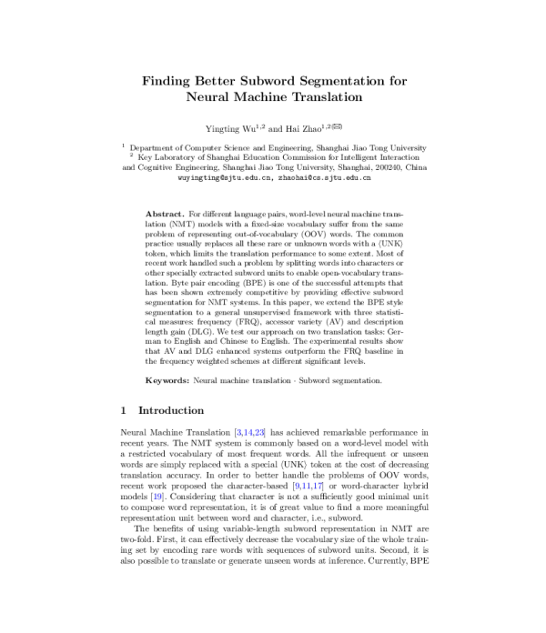 FindingBetterSubwordSegmentationforNeuralMachineTranslation