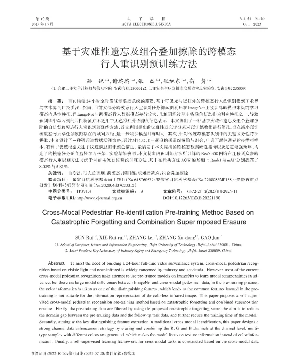 基于灾难性遗忘及组合叠加擦除的跨模态行人重识别预训练方法