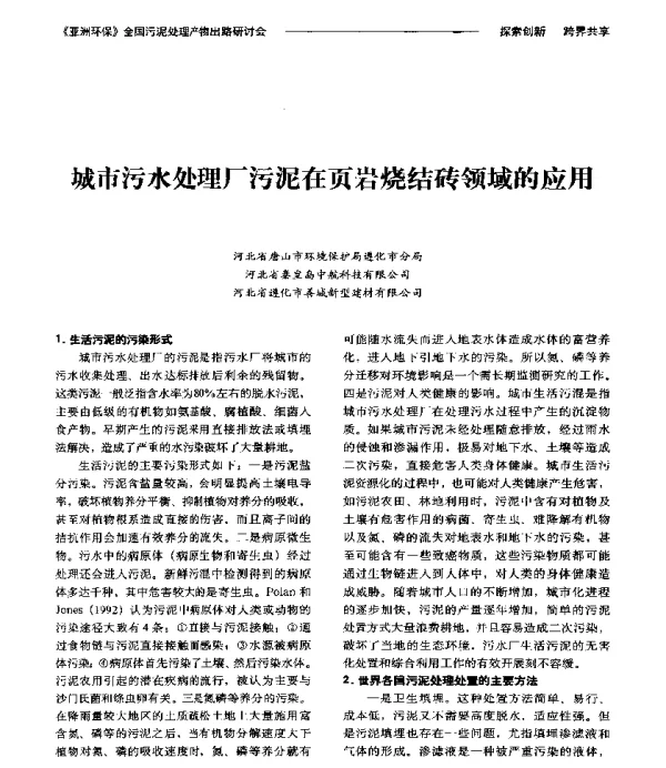 城市污水处理厂污泥在页岩烧结砖领域的应用