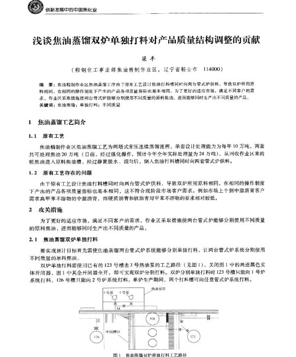 浅谈焦油蒸馏双炉单独打料对产品质量结构调整的贡献