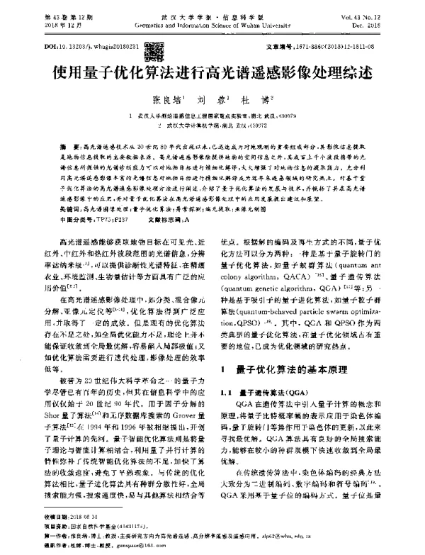 使用量子优化算法进行高光谱遥感影像处理综述