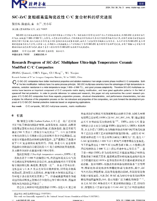 SiC-ZrC复相超高温陶瓷改性CC复合材料的研究进展