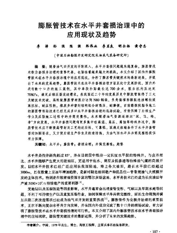 膨胀管技术在水平井套损治理中的应用现状及趋势