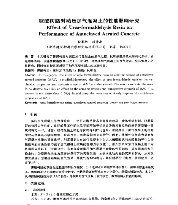脲醛树脂对蒸压加气混凝土的性能影响研究