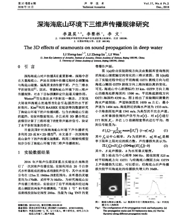 深海海底山环境下三维声传播规律研究