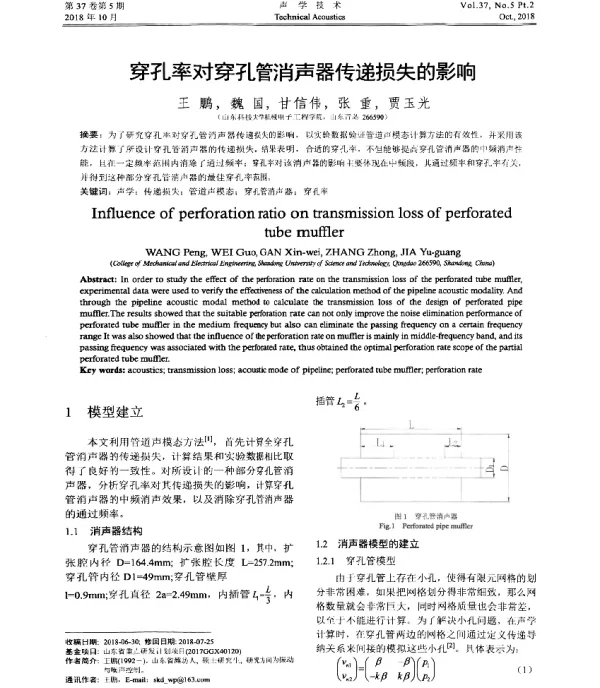 穿孔率对穿孔管消声器传递损失的影响