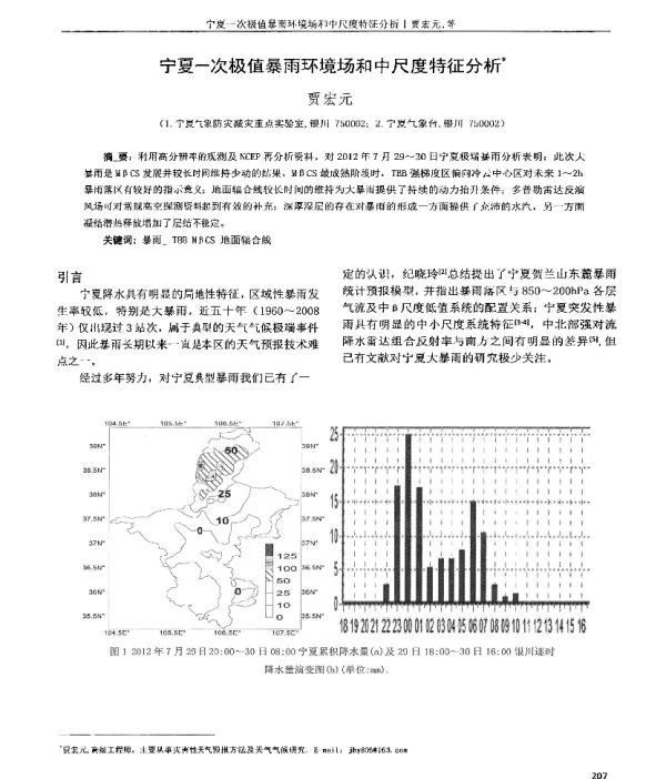 宁夏一次极值暴雨环境场和中尺度特征分析