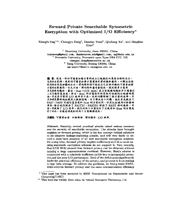 ForwardPrivateSearchableSymmetricEncryptionwithOptimizedIOEfficiency