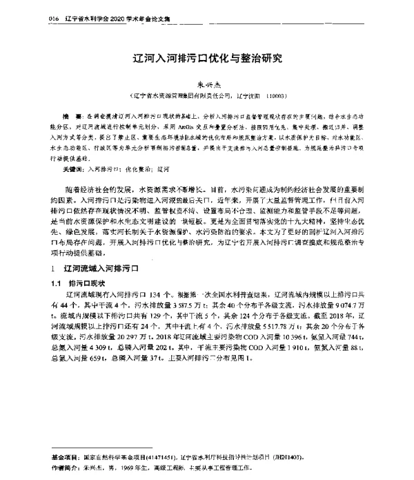 辽河入河排污口优化与整治研究