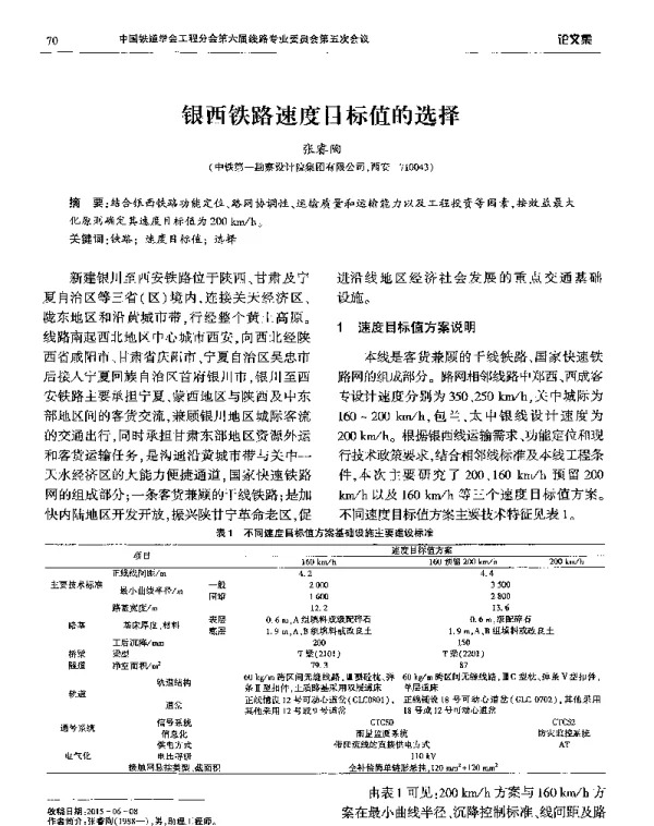 银西铁路速度目标值的选择