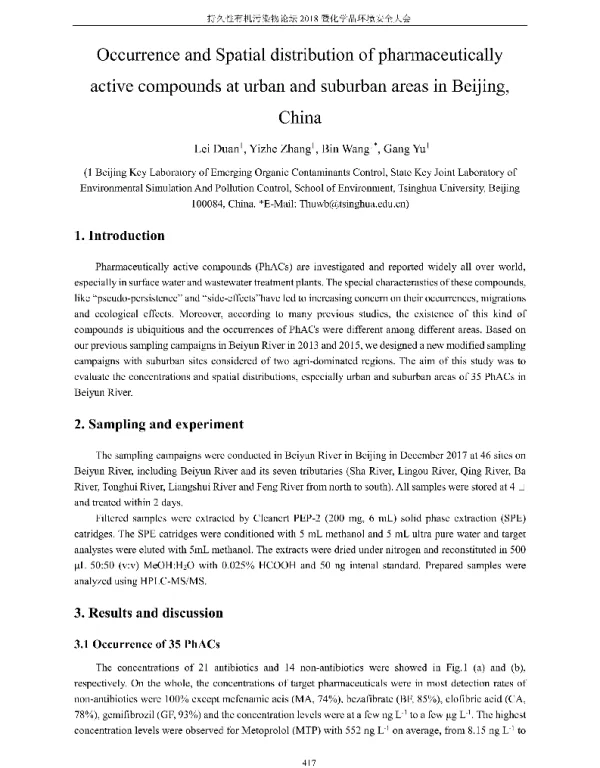 OccurrenceandSpatialdistributionofpharmaceuticallyactivecompoundsaturbanandsuburbanareasinBeijingChina
